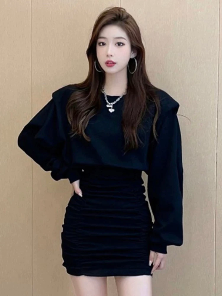 QWEEK Y2k Black Bodycon Dress Korean Fashion Wrap Ruched Slim Party Mini Short Dtresses for Women 2022 Sexy Robe Female Outfi