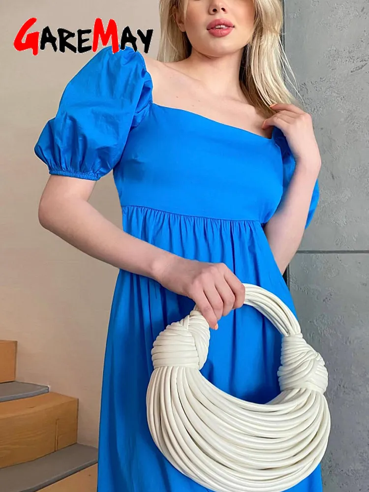 Royal Blue Women's Summer Maxi Dress Elegant Cotton A line Midi Dress for Casual and Formal Events in 2023