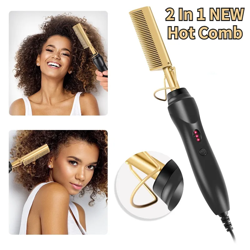 Versatile Styling with the 2 in 1 Hot Comb Hair Straightener Flat Iron and Straightening Brush in One