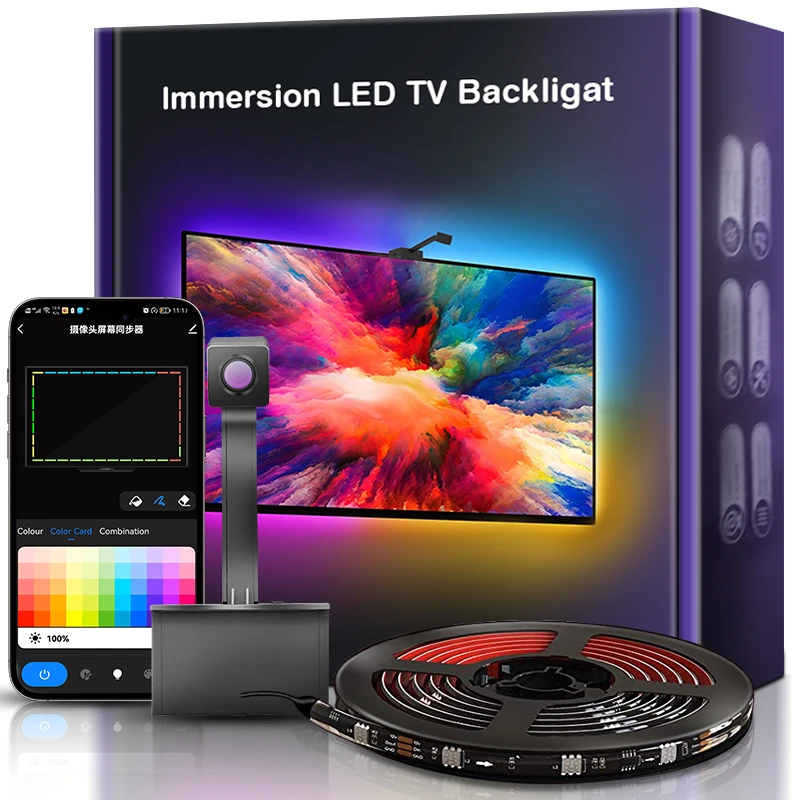RGBIC Lights LED TV Backlight Light With Camera, Music Sync, Wi Fi Smart App Strip Lights for Home Wall Gaming Movies Screen 