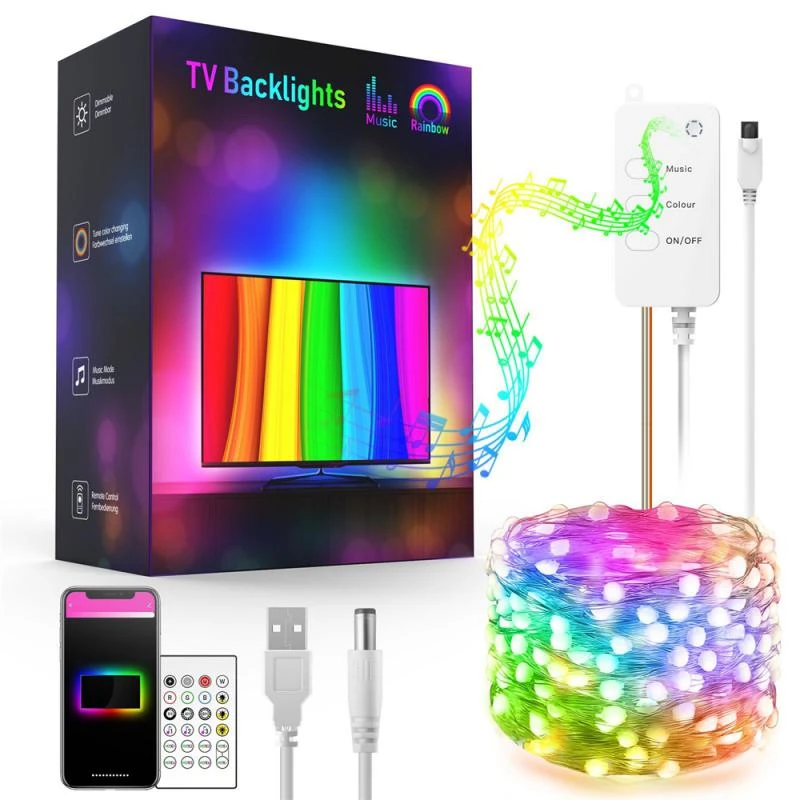 RGBIC Lights LED TV Backlight Light With Camera, Music Sync, Wi Fi Smart App Strip Lights for Home Wall Gaming Movies Decor S