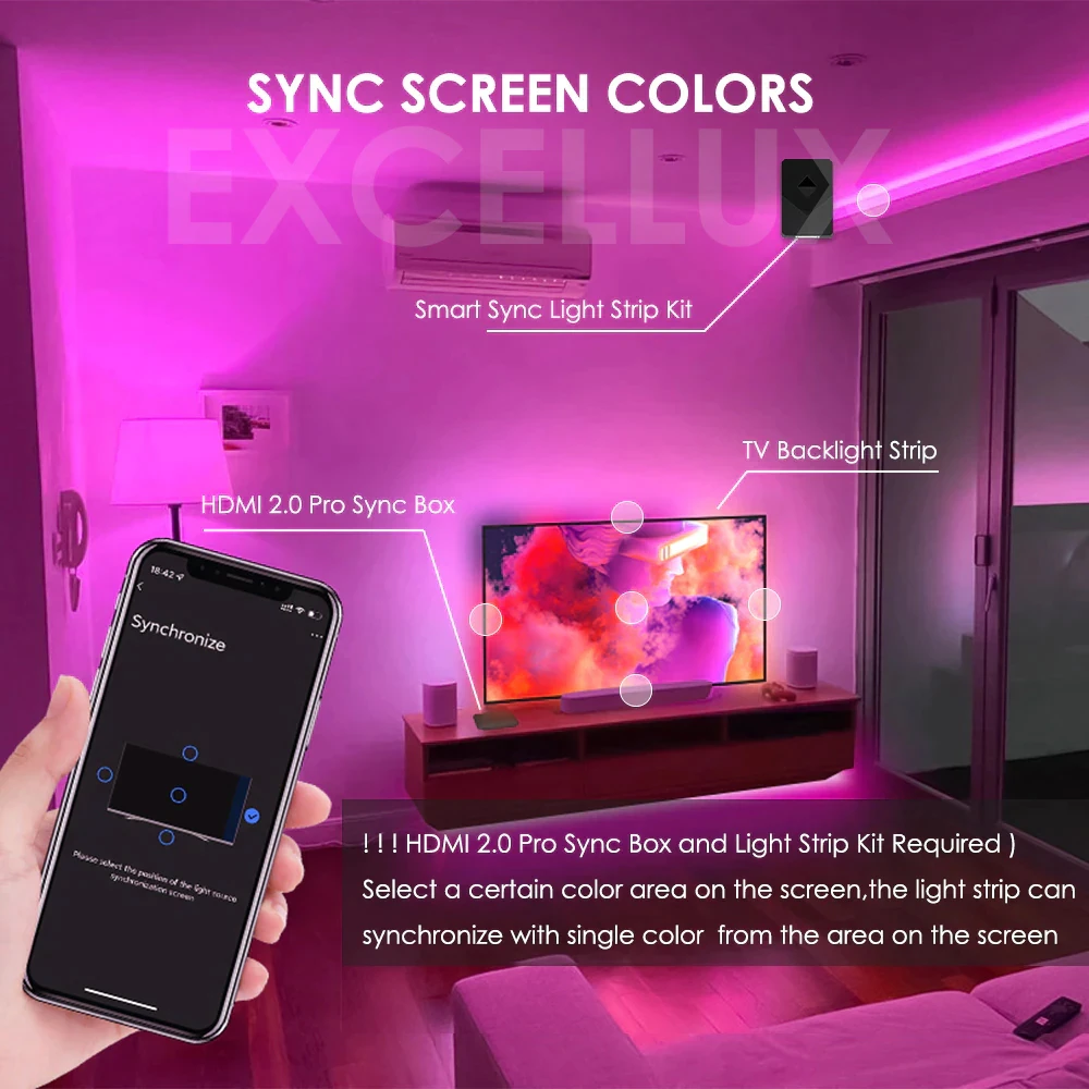 Smart Ambient Lighting TV Backlight USB LED RGB Tape 4K HDMI 2.0 Sync Box Tuya WiFi LED Lights Strips For Alexa Google Assist