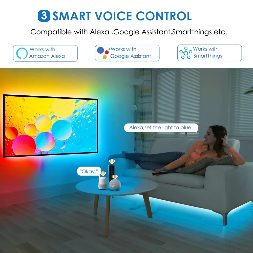Smart Ambient Lighting TV Backlight USB LED RGB Tape 4K HDMI 2.0 Sync Box Tuya WiFi LED Lights Strips For Alexa Google Assist