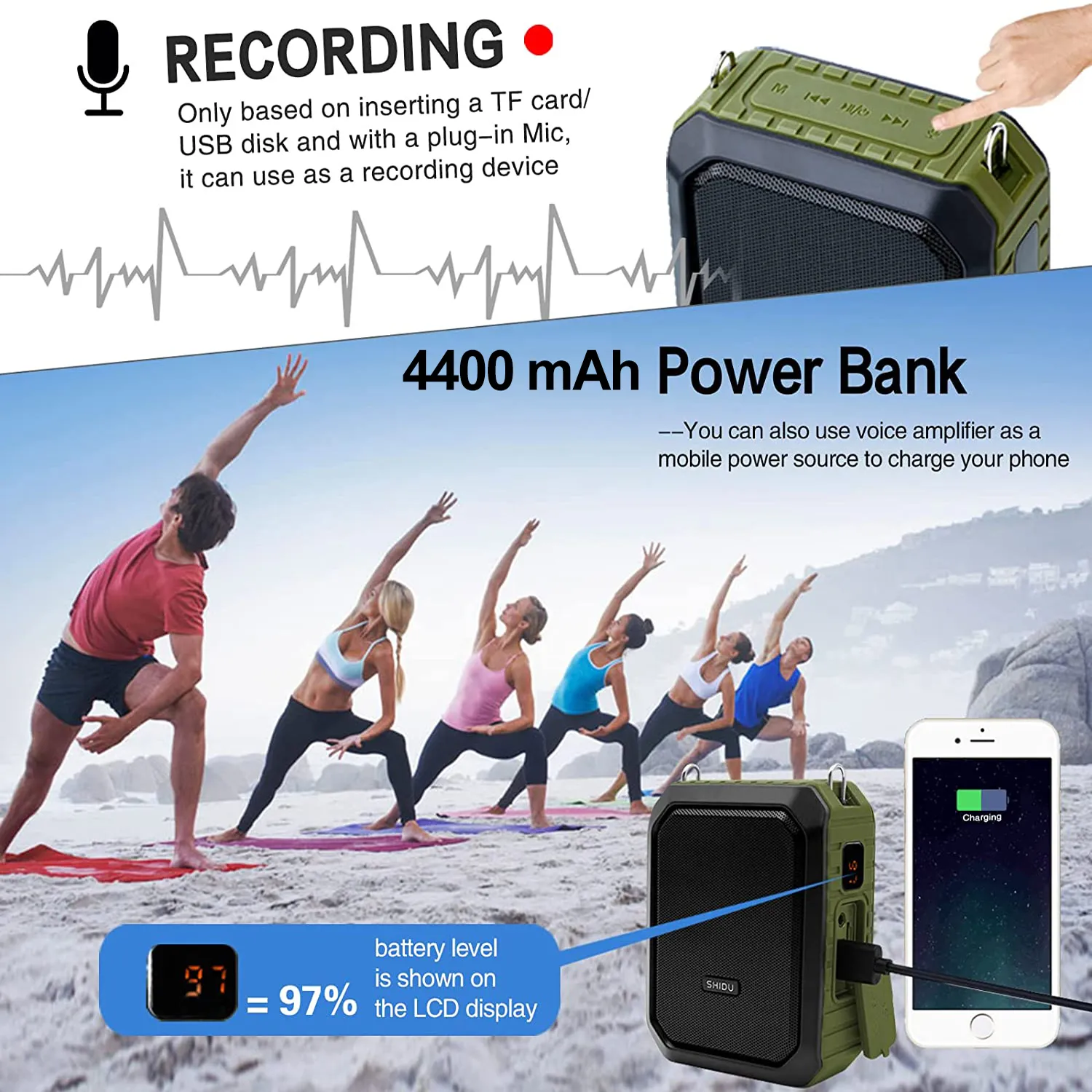 Enhance Your Teaching with SHIDU M800 Portable Voice Amplifier Wireless Microphone, Bluetooth Speaker, Waterproof Design