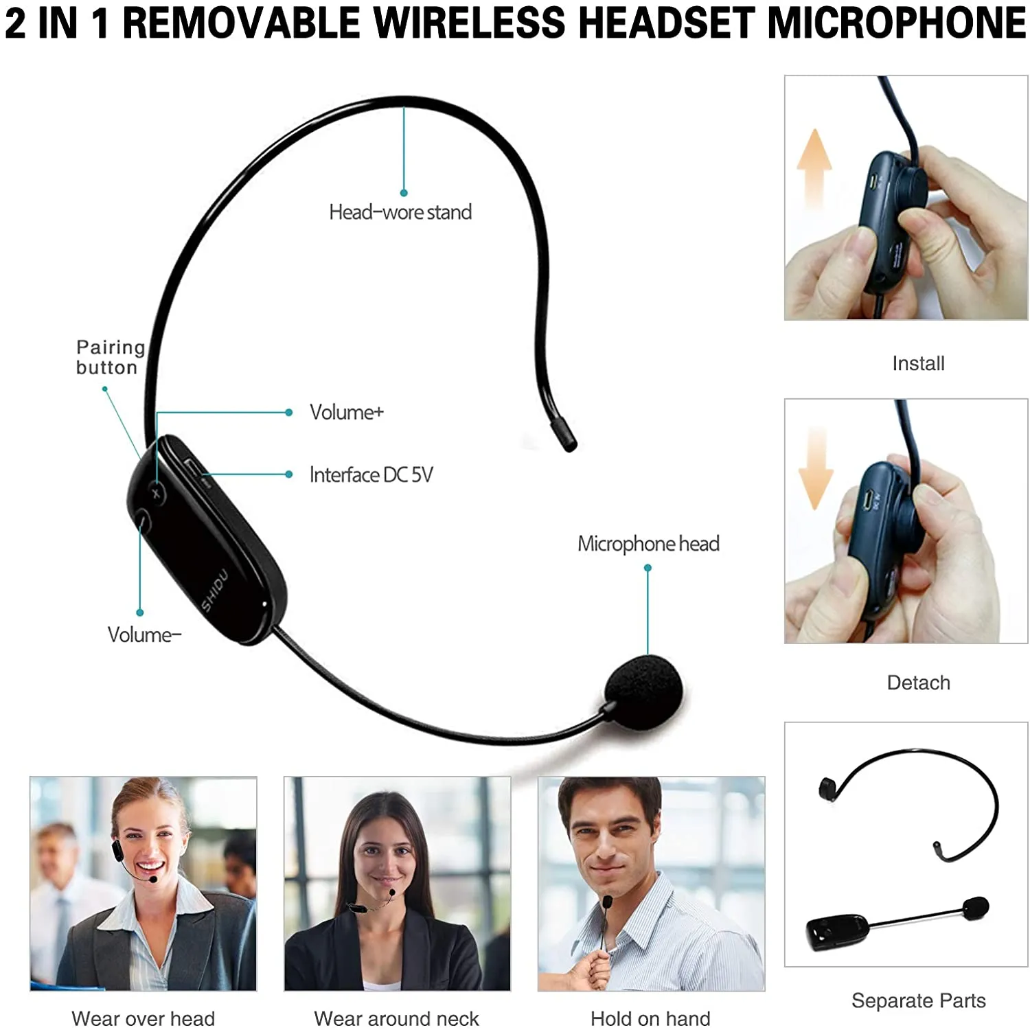 Enhance Your Teaching with SHIDU M800 Portable Voice Amplifier Wireless Microphone, Bluetooth Speaker, Waterproof Design