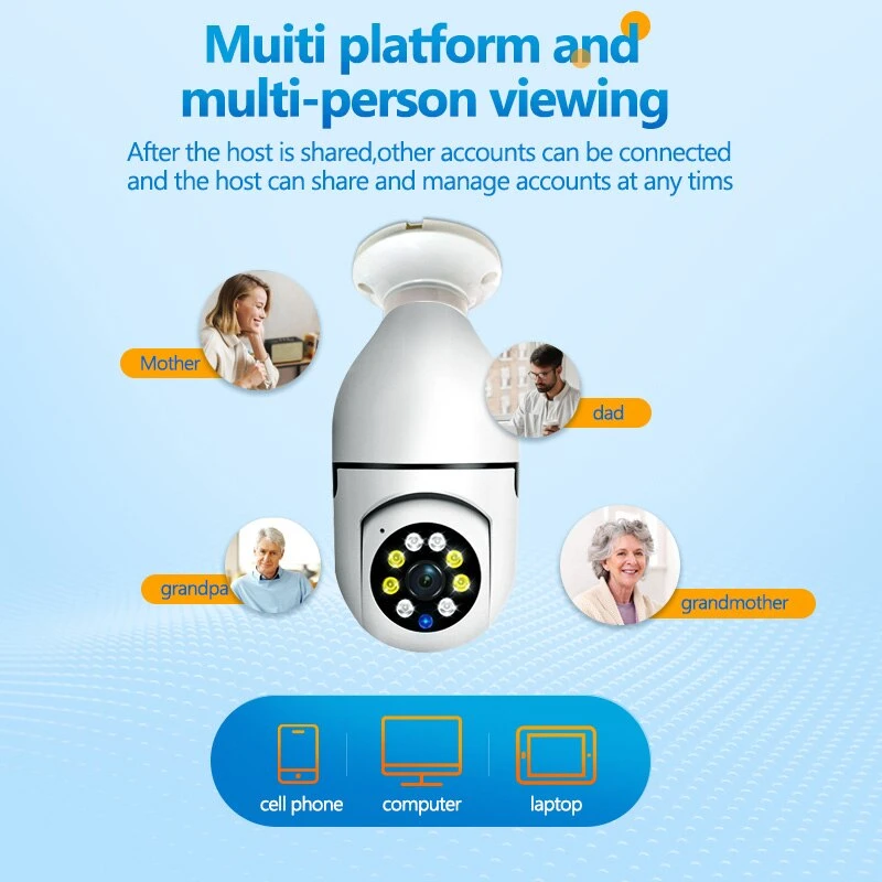 Enhance Your Indoor Security with the 5G Bulb E27 Surveillance Camera Full Color Night Vision, Human Tracking, Zoom, and More