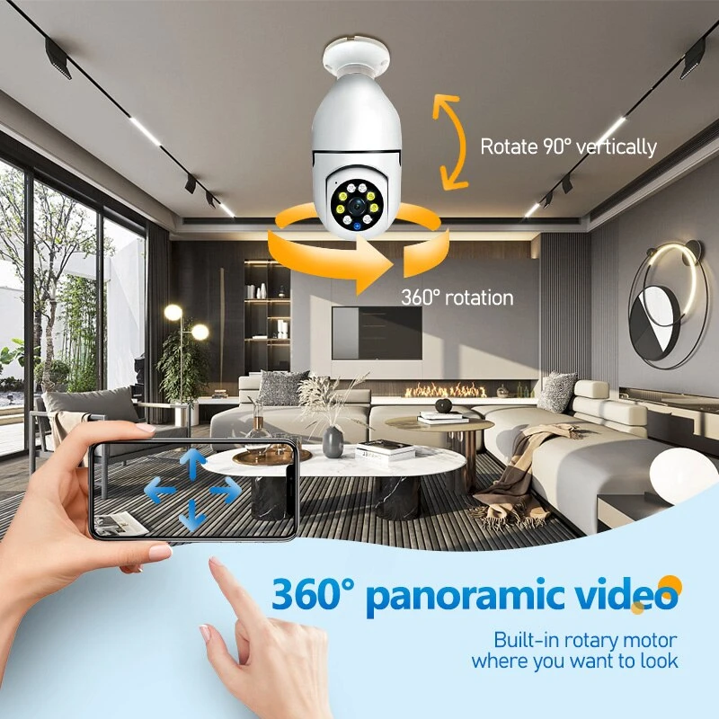 Enhance Your Indoor Security with the 5G Bulb E27 Surveillance Camera Full Color Night Vision, Human Tracking, Zoom, and More