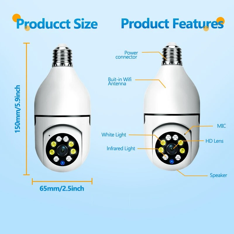 Enhance Your Indoor Security with the 5G Bulb E27 Surveillance Camera Full Color Night Vision, Human Tracking, Zoom, and More