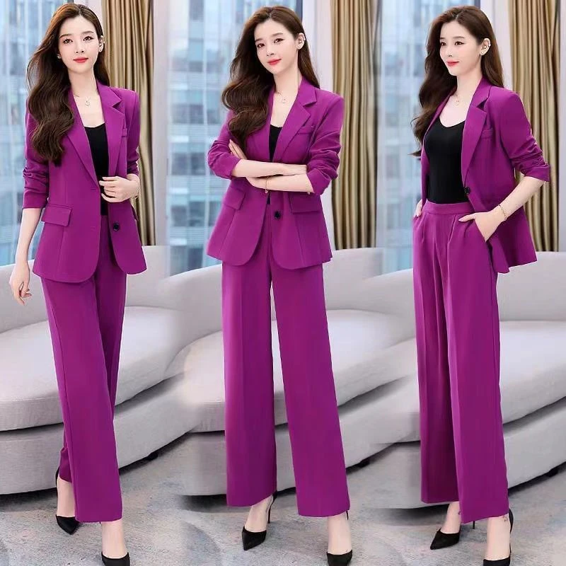 Spring 2023 Women's Trousers Suit: Blazer Jacket & Casual Trousers Elegant Office Attire