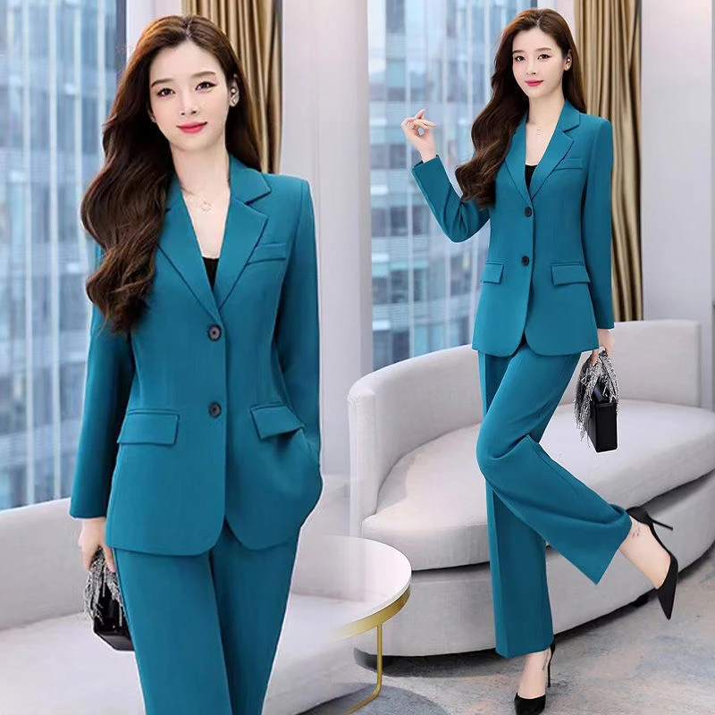 Spring 2023 Women's Trousers Suit: Blazer Jacket & Casual Trousers Elegant Office Attire