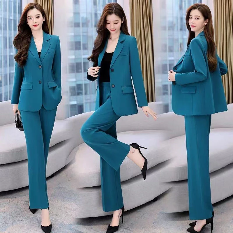 Spring 2023 Women's Trousers Suit: Blazer Jacket & Casual Trousers Elegant Office Attire