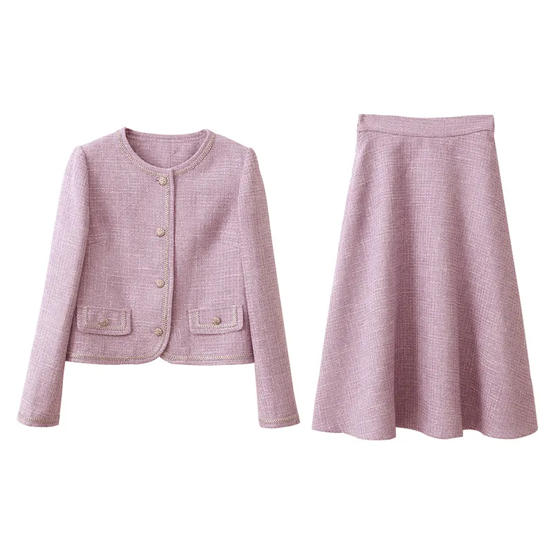 Stylish Tweed Two Piece Dress Set: 2023 Spring Fashion for Women Elegant Short Jacket with Skirt by Vimly