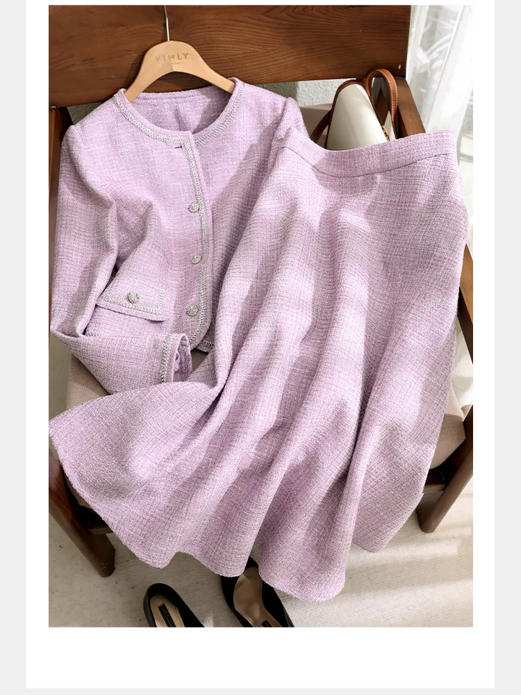 Stylish Tweed Two Piece Dress Set: 2023 Spring Fashion for Women Elegant Short Jacket with Skirt by Vimly