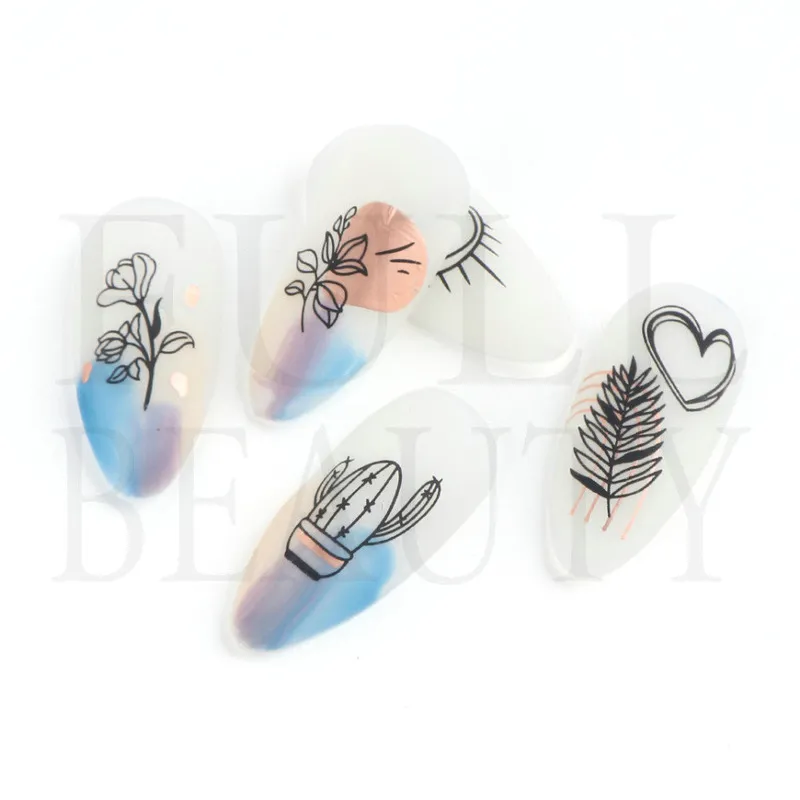 Graffiti Strips Nail Stickers: Rose Gold Abstract Line Nail Art Decorations Spring 3D Sliders for Manicure Polish Tattoo