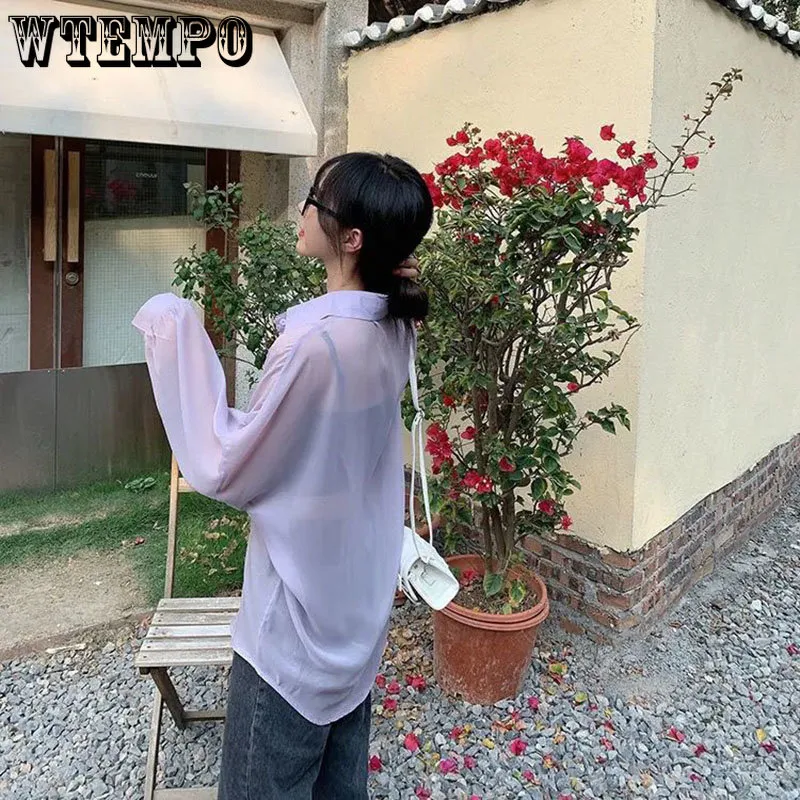 Stylish 2023 Women's Shirts: Long Sleeve Chiffon Tops Sexy, Loose Fit, and Thin Summer Casual Shirts by WTEMPO