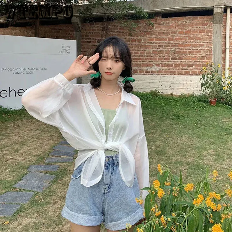 Stylish 2023 Women's Shirts: Long Sleeve Chiffon Tops Sexy, Loose Fit, and Thin Summer Casual Shirts by WTEMPO
