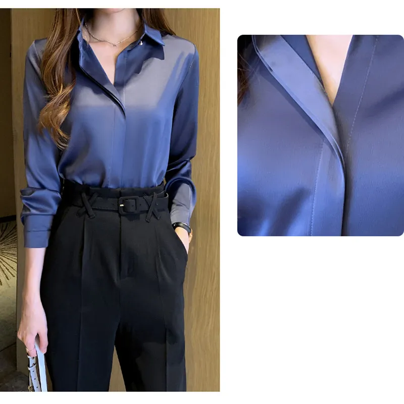 Silk White Shirt for Women: Long Sleeve Satin Blouse Elegant Ladies' Top, 2022 Fashion Women's Clothing