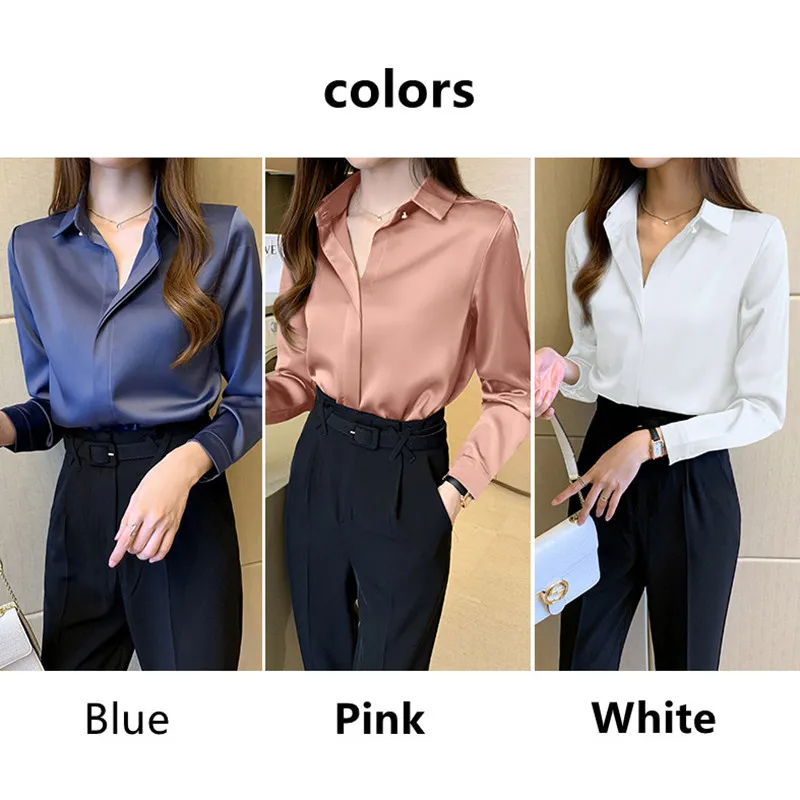 Silk White Shirt for Women: Long Sleeve Satin Blouse Elegant Ladies' Top, 2022 Fashion Women's Clothing
