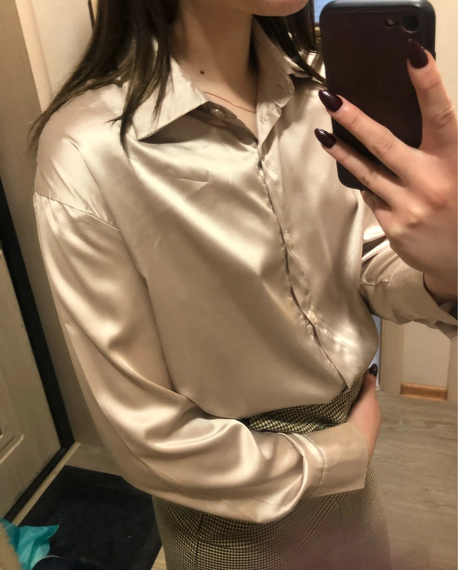 Vintage Silk Button Up Shirt: Autumn Fashion Blouse for Women White Lady with Long Sleeves, Loose Fit Street Style