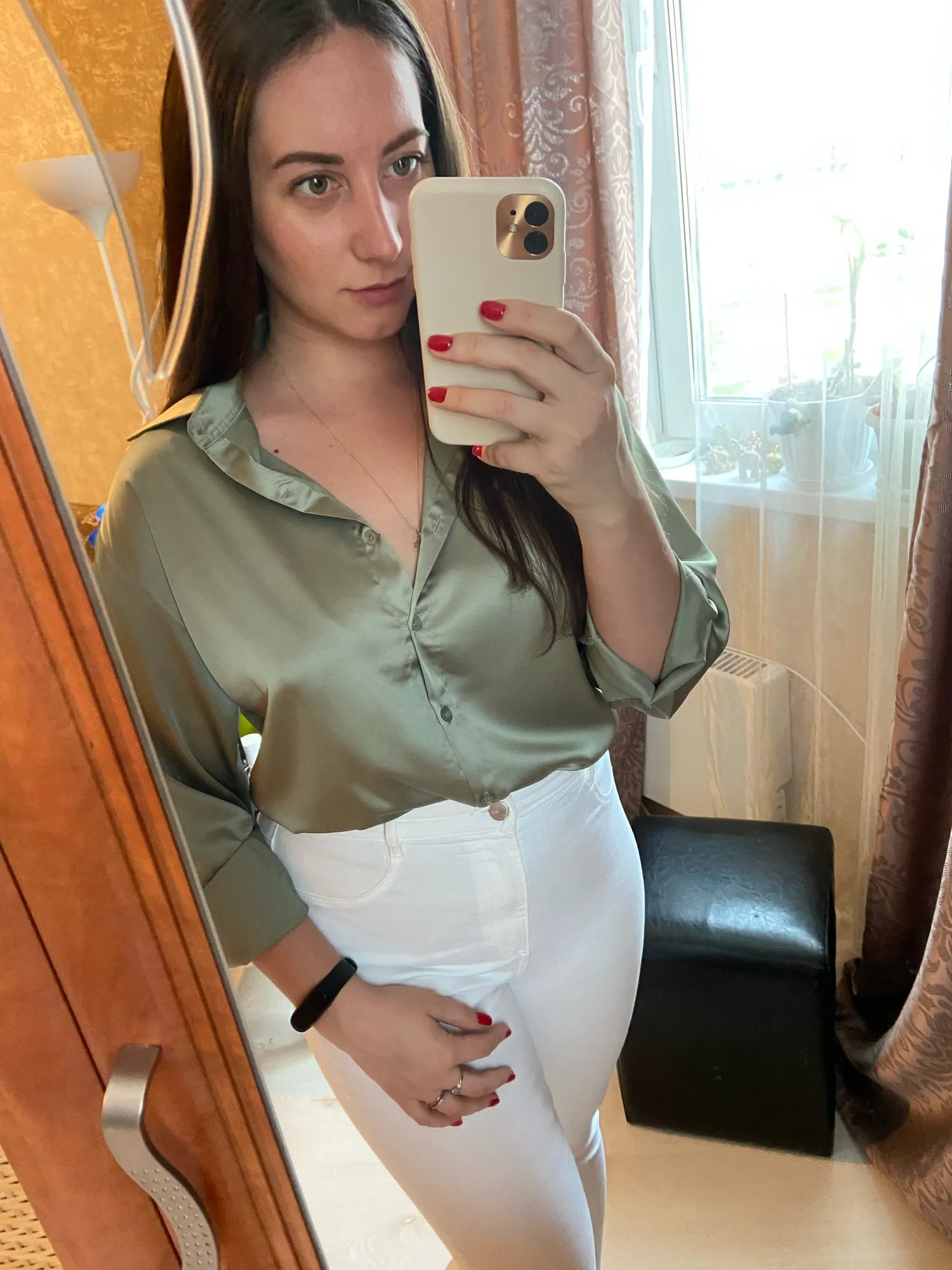 Vintage Silk Button Up Shirt: Autumn Fashion Blouse for Women White Lady with Long Sleeves, Loose Fit Street Style