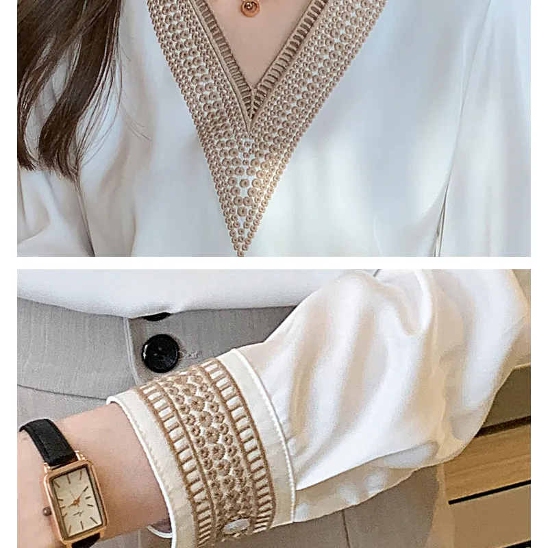 New Fashion V Neck Chiffon Women's Shirts: Casual Loose Blouses Long Sleeve Tops for Stylish Female Clothing