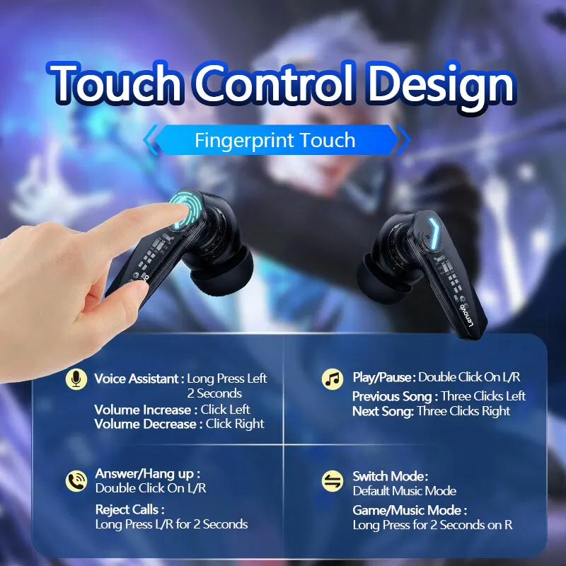 Original Lenovo GM2 Pro 5.3 Earphone: Bluetooth Wireless Earbuds with Low Latency HD Call, Dual Mode Gaming Headset with Mic