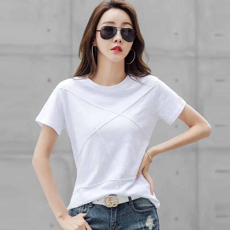 AOSSVIAO Summer Slim Cotton Bamboo T Shirts: 2022 O Neck Short Sleeve Casual Solid Color Tops for Women