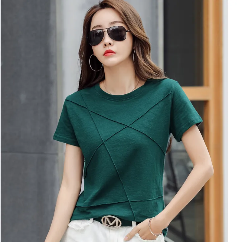 AOSSVIAO Summer Slim Cotton Bamboo T Shirts: 2022 O Neck Short Sleeve Casual Solid Color Tops for Women