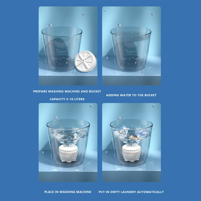 Portable Ultrasonic Turbo Washing Machine Air Bubble Mini Travel Washer