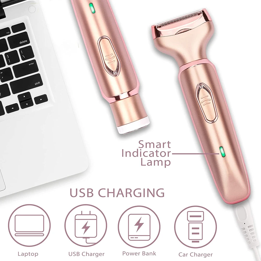 Professional 2 in 1 Women's Epilator Electric Razor Painless Hair Removal Face, Bikini, Pubic