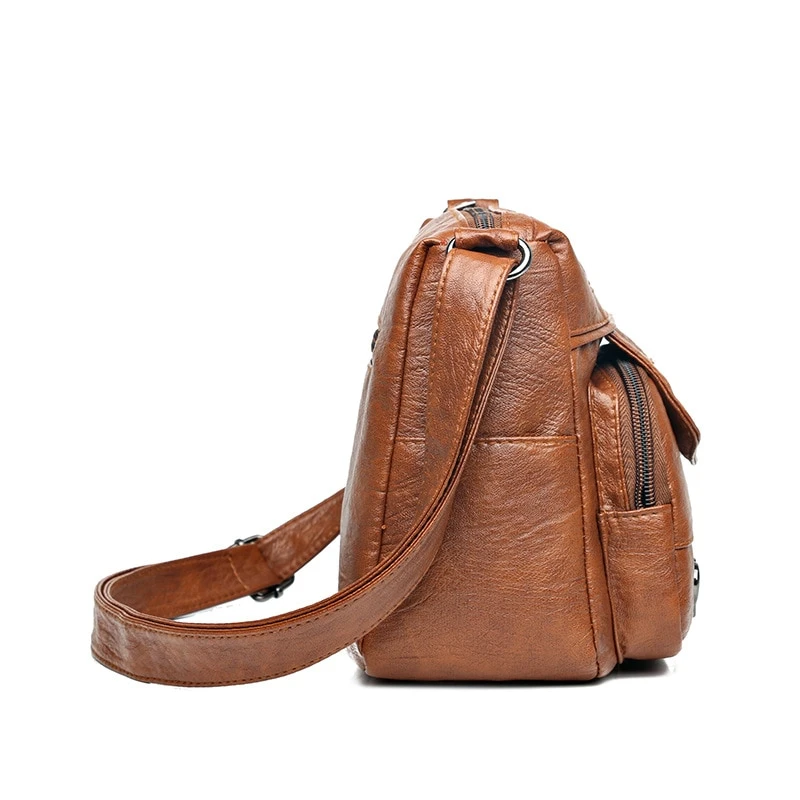 Simple Lightweight PU Leather Shoulder Messenger Bag Large Capacity Leisure Style