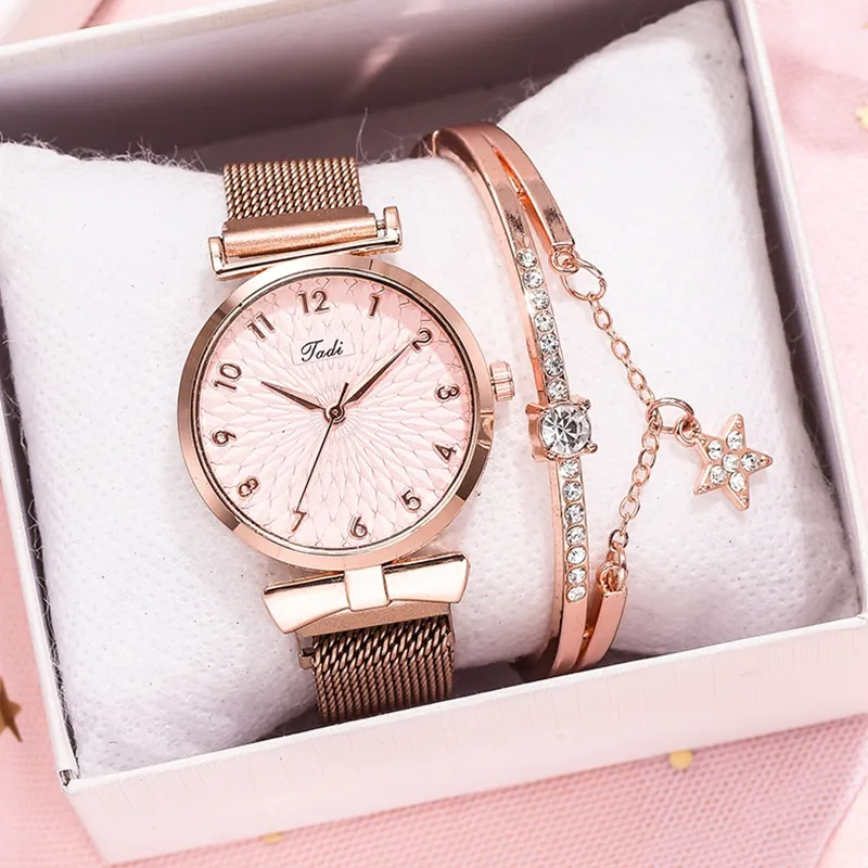 Luxury Women's Bracelet Quartz Watch Magnetic Sports Dress Pink Dial