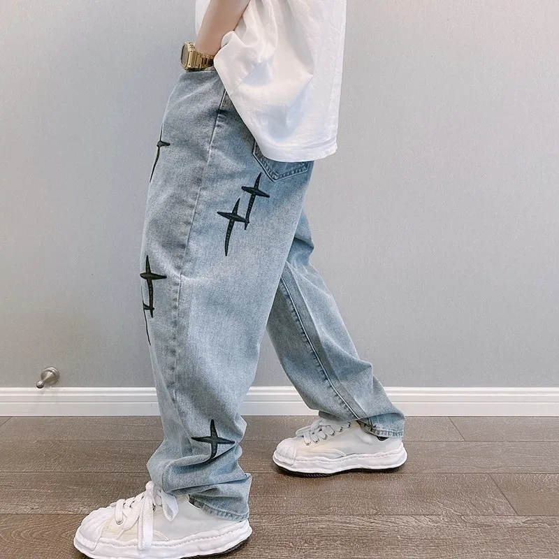 Men's Straight Slacks Korean Fashion Baggy Jeans Hip Hop Wide Leg Pants Elastic Waist