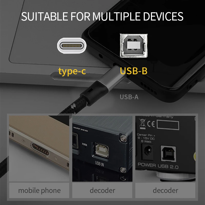 TODN USB DAC Cable Type C to Type B HiFi Stereo 6N OFC Data Audio Digital Cable