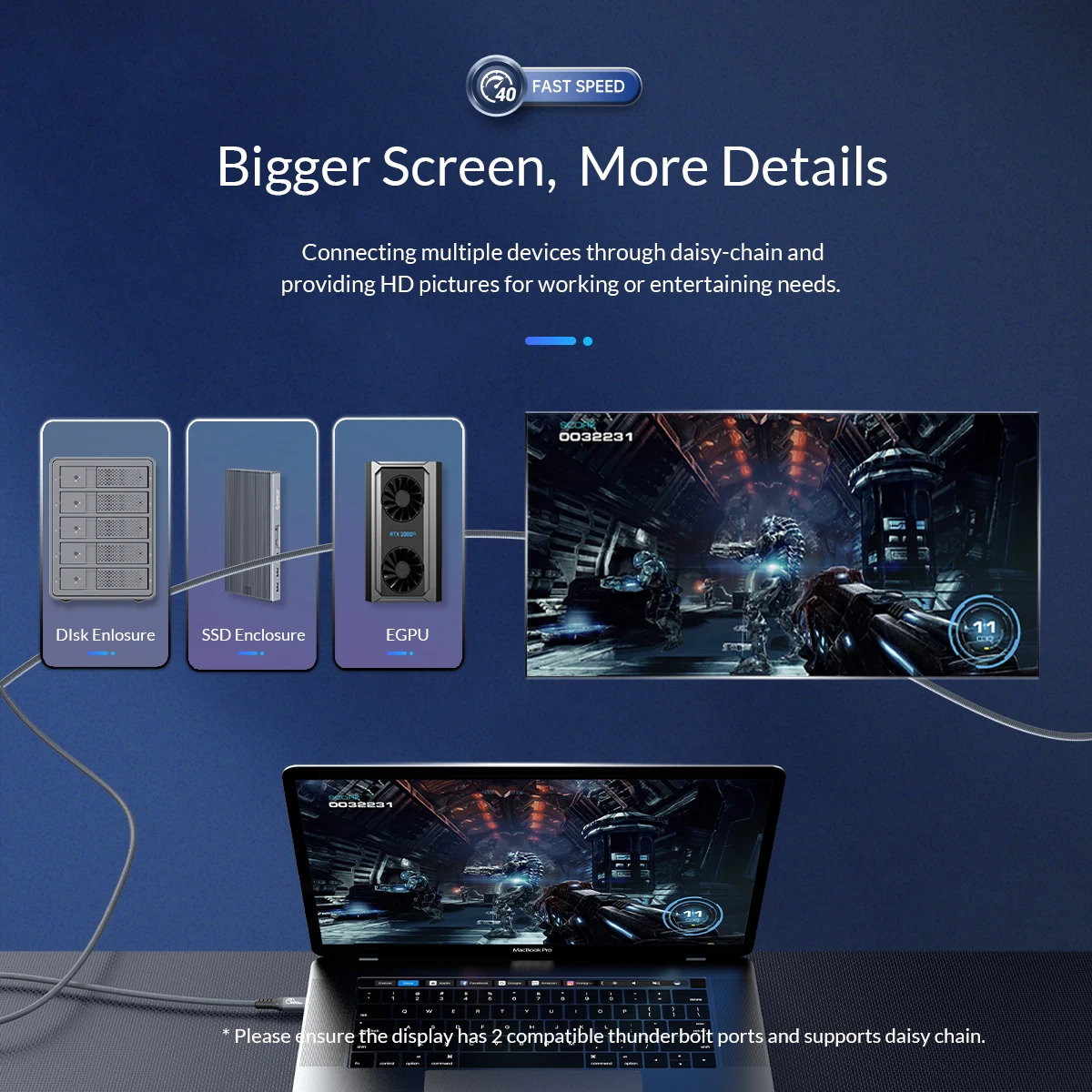 ORICO Cable 2M Thunderbolt 4 Compatible 8K @60Hz Video USB C PD100W Fast Charge