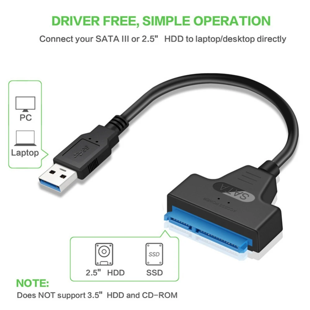 USB C to SATA 3 Cable SATA to USB 3.0 Adapter Up to 6 Gbps 2.5 Inch SSD HDD Support