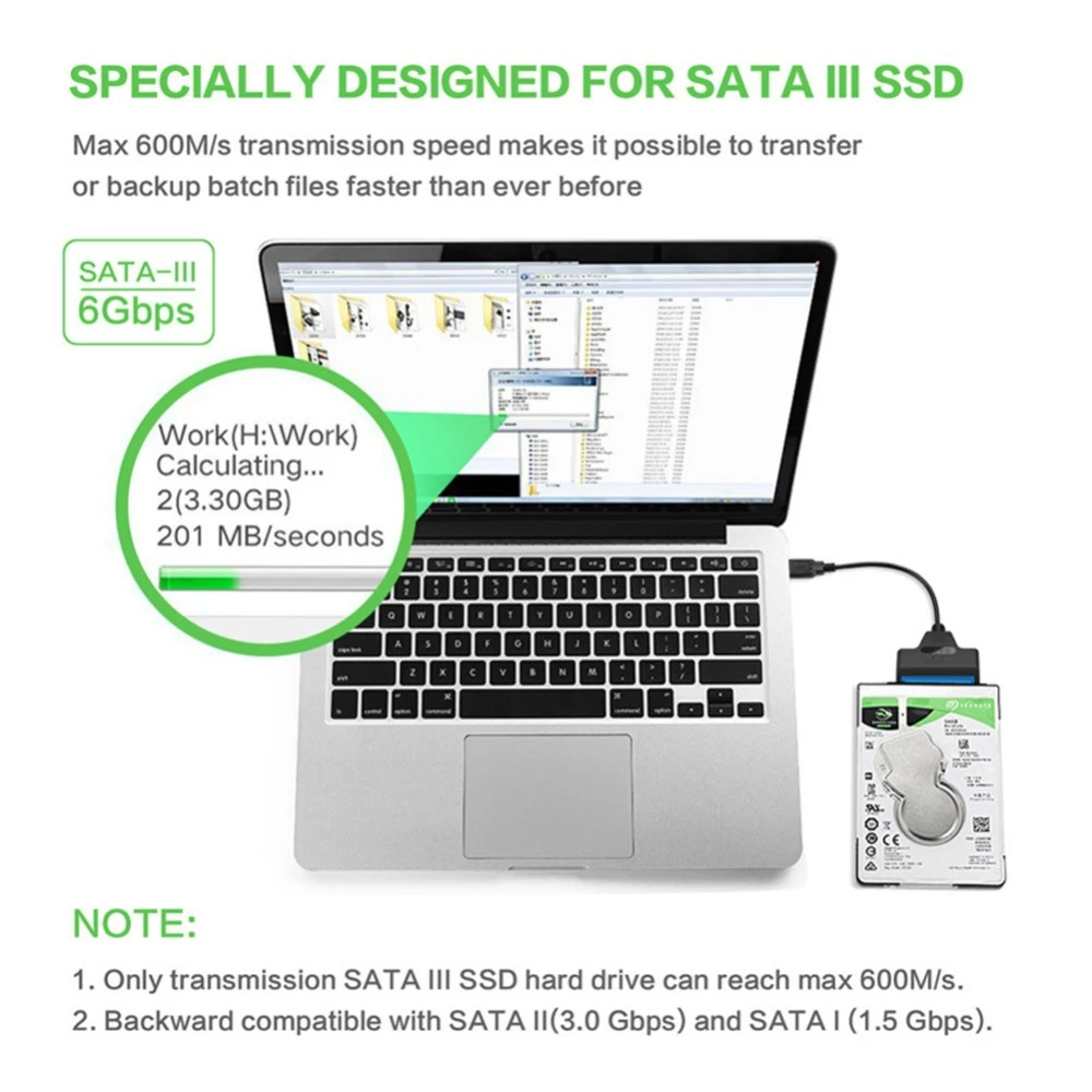 USB C to SATA 3 Cable SATA to USB 3.0 Adapter Up to 6 Gbps 2.5 Inch SSD HDD Support