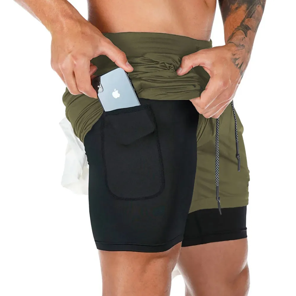 Running Shorts Men 2 in 1 Compression Jogging Short Double Deck Bottoms Gym Fitness