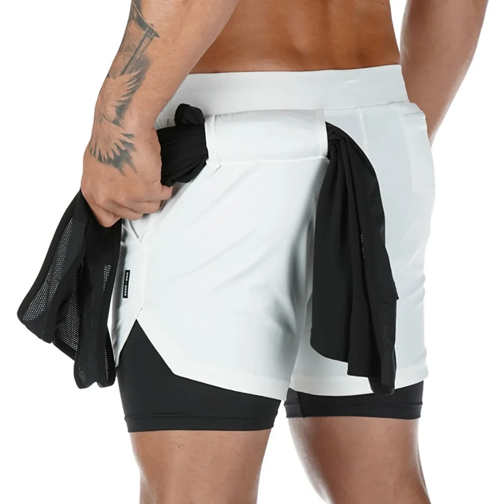 Running Shorts Men 2 in 1 Compression Jogging Short Double Deck Bottoms Gym Fitness