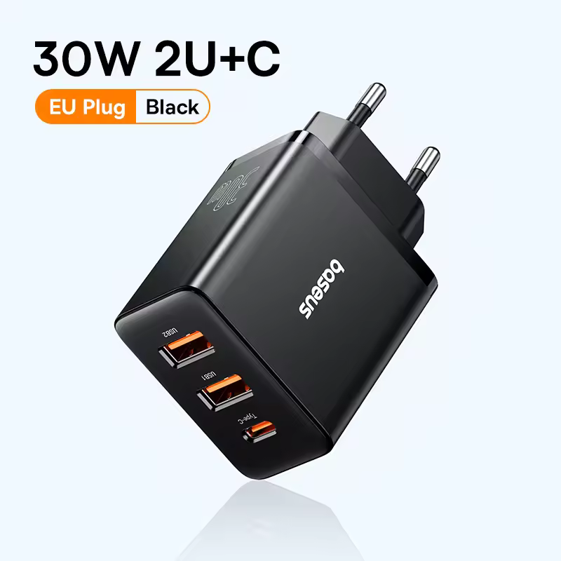 Baseus 30W USB Charger QC3.0 PD3.0 Fast Charging 3 Port Adapter for iPhone & Android