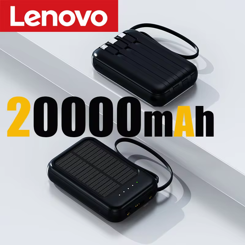 Lenovo 50000mAh Solar Power Bank Built in Cables & LED Light Fast Charging Powerbank