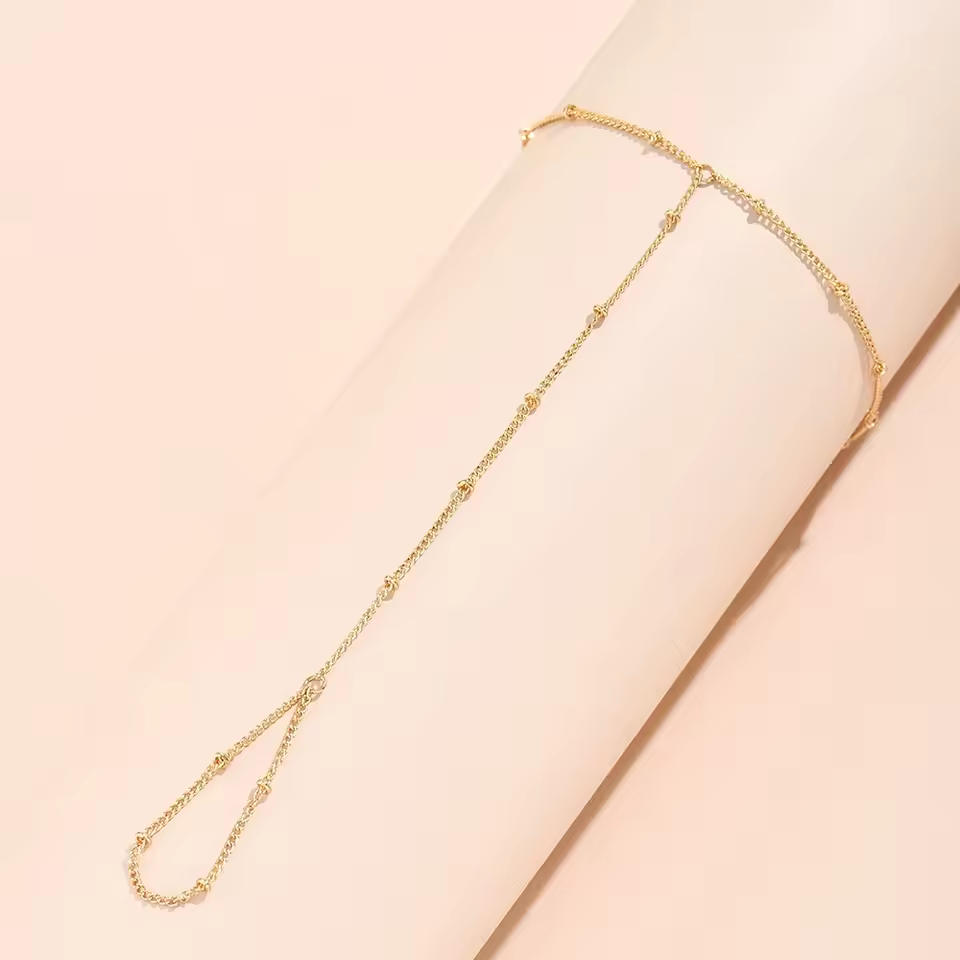 Gold Plated Hand Chain Bracelet Ring – Women’s Handmade Harness Jewelry