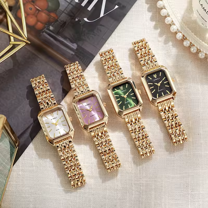 Women’s Business Luxury Fashion Quartz Watch – Gold Plated Stainless Steel Square Ladies Watch
