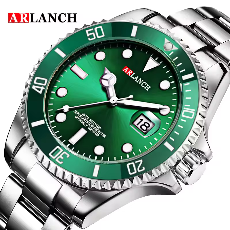 Business Stainless Steel Watch 40mm Classic Red Blue Circle Quartz Diving Watch for Men