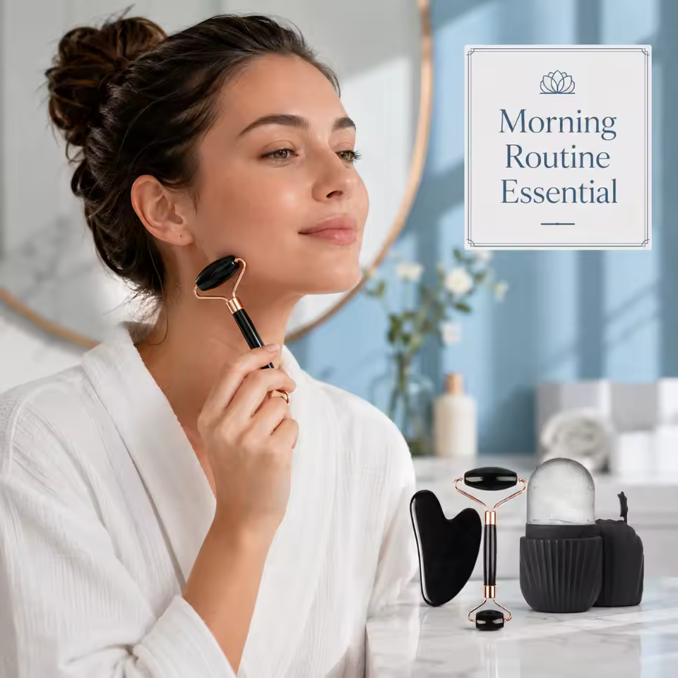 Jade Roller & Gua Sha Set – Face Massage Tools with Ice Roller