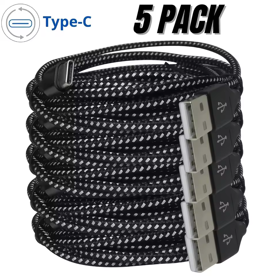 5 Pack USB C Cable 10ft Fast Charge for Samsung & Google