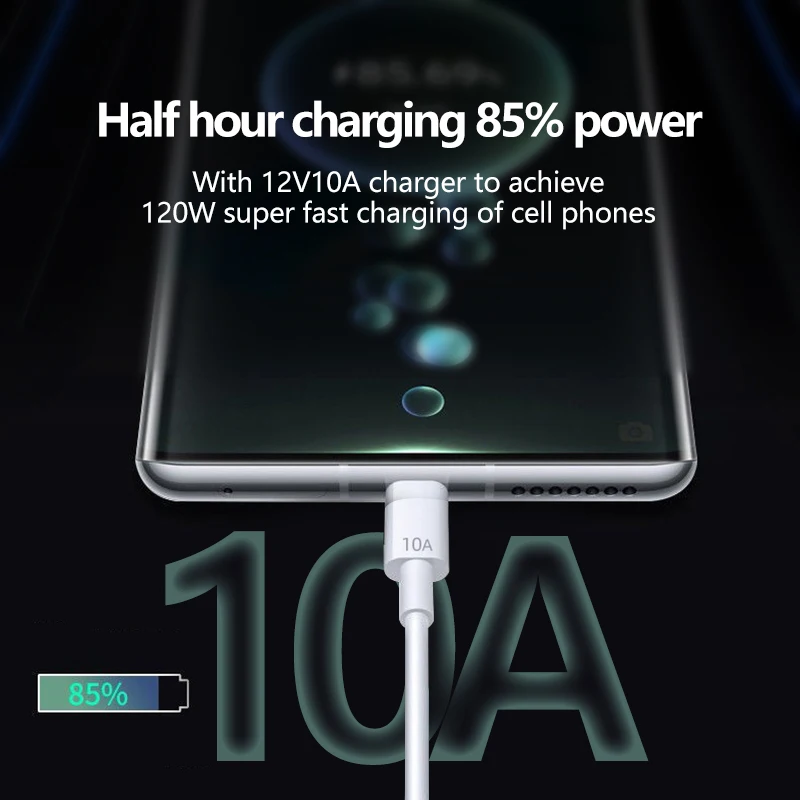 10A 120W USB C Fast Charging Cable for Huawei, Xiaomi, Redmi