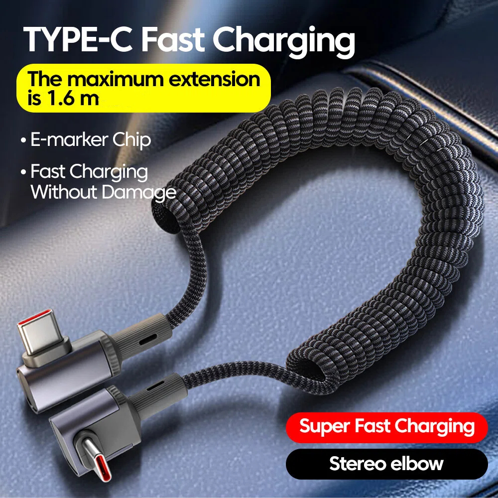 100W Type C Coiled Cable, Bend Spring, Super Fast Charging