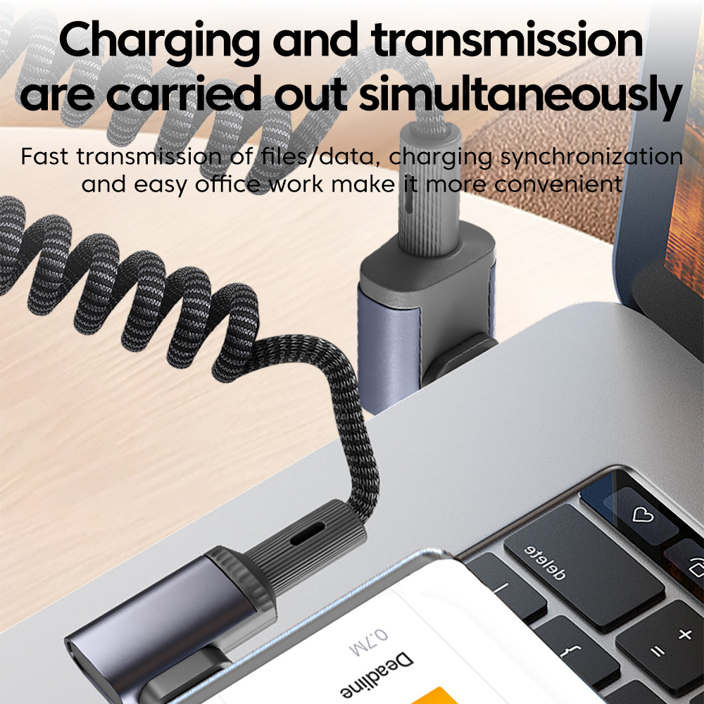100W Type C Coiled Cable, Bend Spring, Super Fast Charging