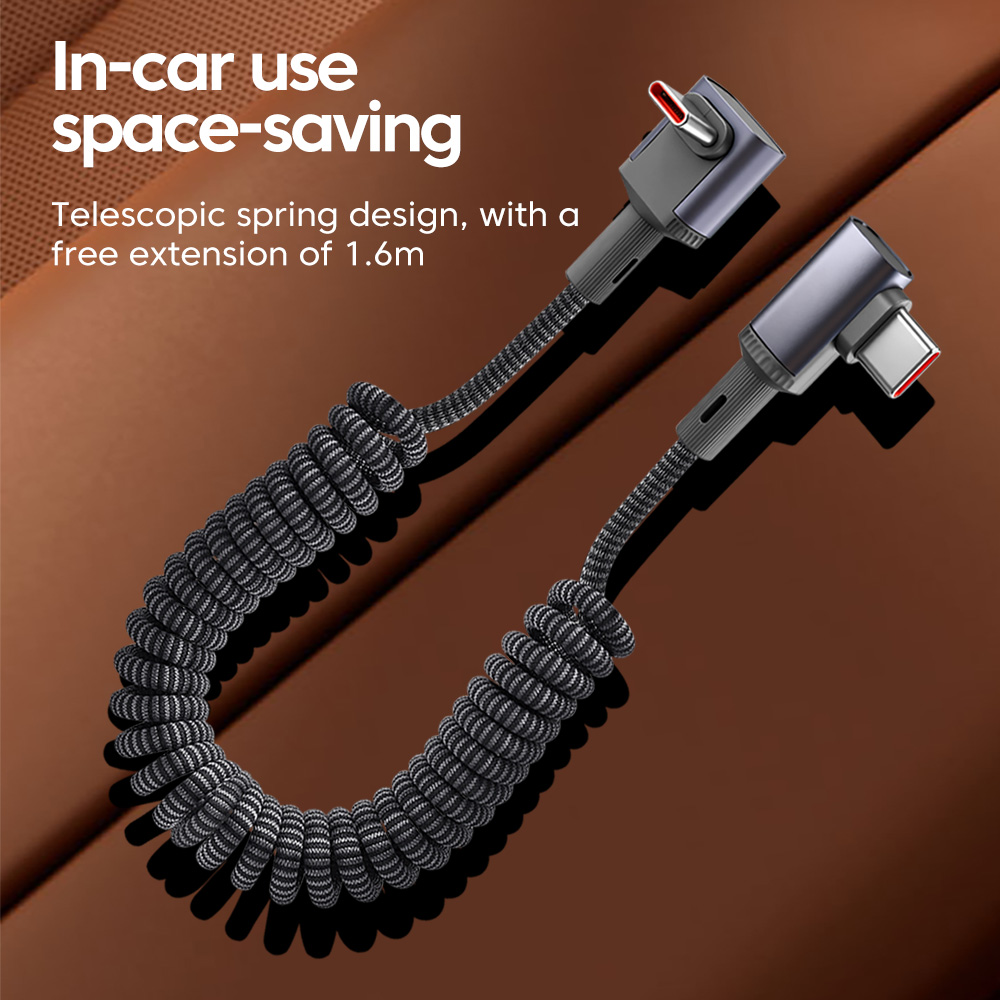 100W Type C Coiled Cable, Bend Spring, Super Fast Charging